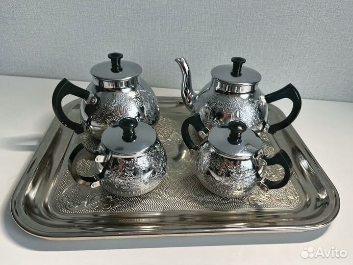 Чайный сервиз СССР металлический новый с подносом