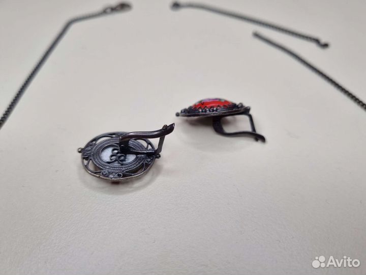Ожерелье, кулон, серьги финифть