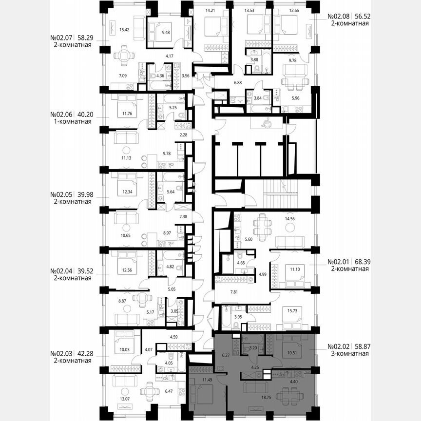2-к. квартира, 58,9 м², 2/27 эт.