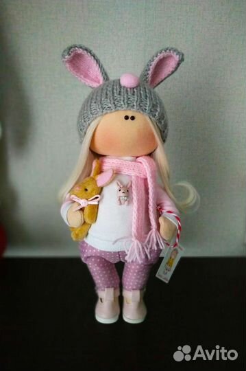 Интерьерная текстильная кукла Зайка ручной работы