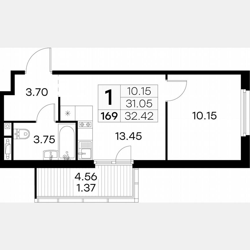 1-к. квартира, 32,4 м², 3/15 эт.
