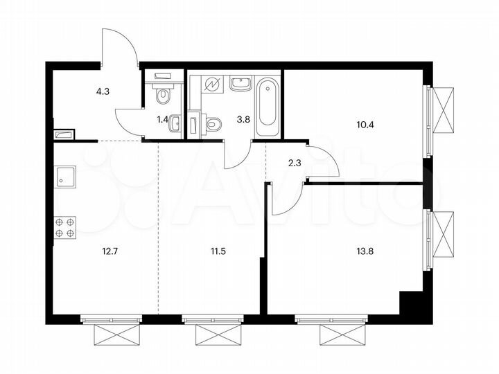 3-к. квартира, 60,2 м², 12/15 эт.