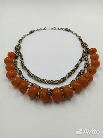 Бусы колье ожерелье янтарь мельхиор СССР