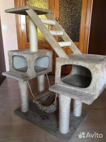 Когтеточка домик для кошкек с когтеточкой гамаком