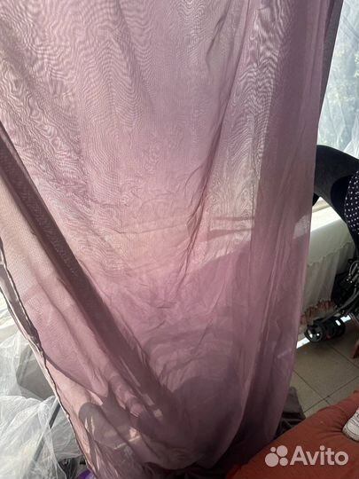 Тюль сиренево-серая целая длинная