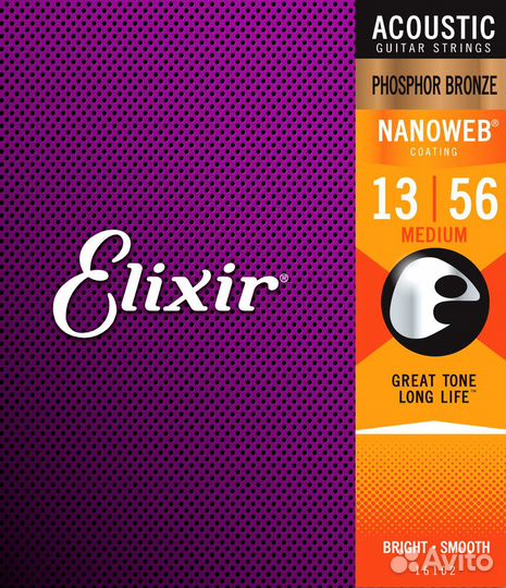Струны для гитары Elixir 16102 NanoWeb Medium 13-56