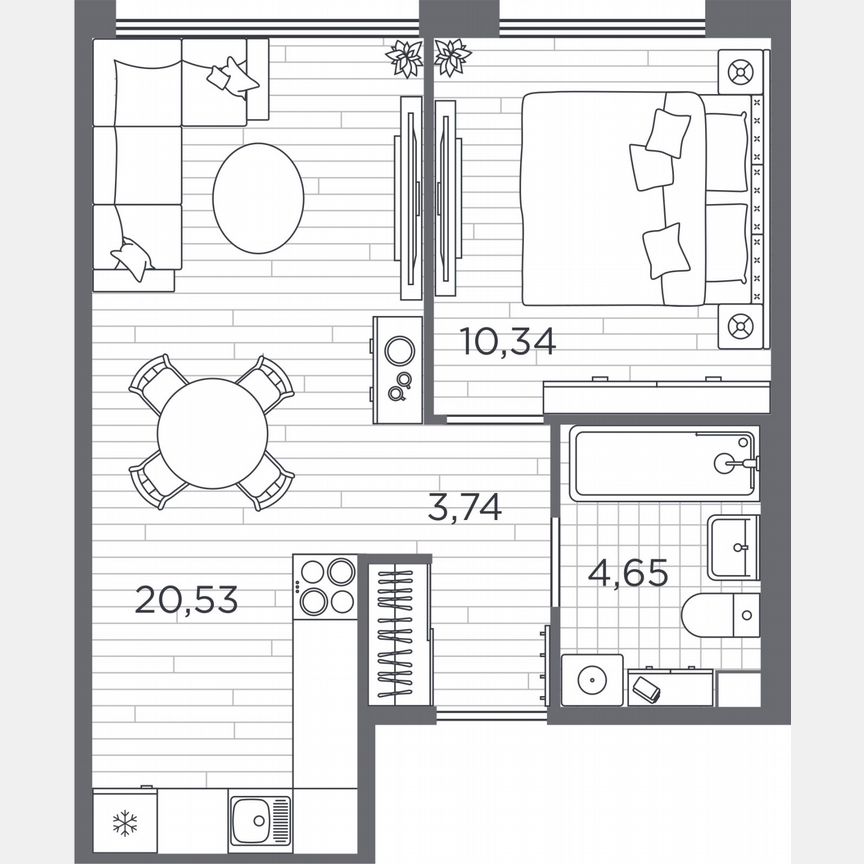 1-к. квартира, 39,3 м², 1/5 эт.