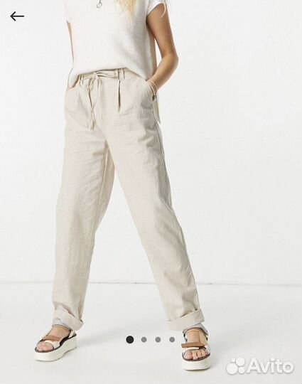 Бежевые льняные чиносы 42 размер