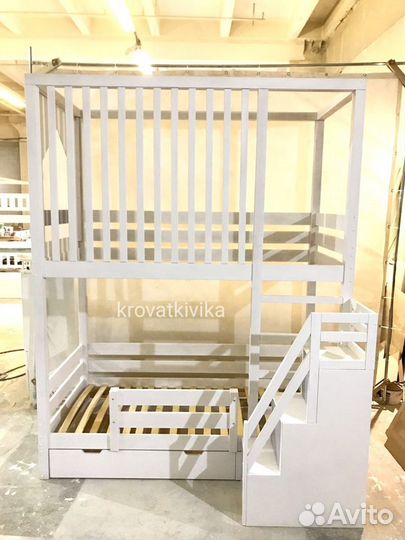 Двухъярусная Эко кровать домик
