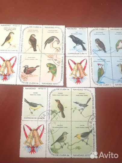 Марки Куба птицы, рождественская серия 1970