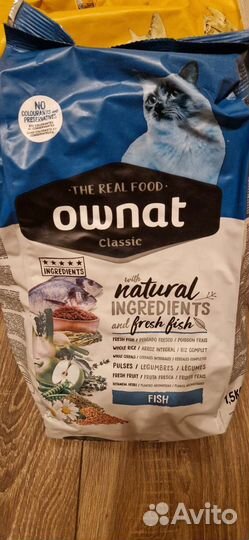 Сухой корм для кошек ownat 1.5 кг, со вкусом рыбы