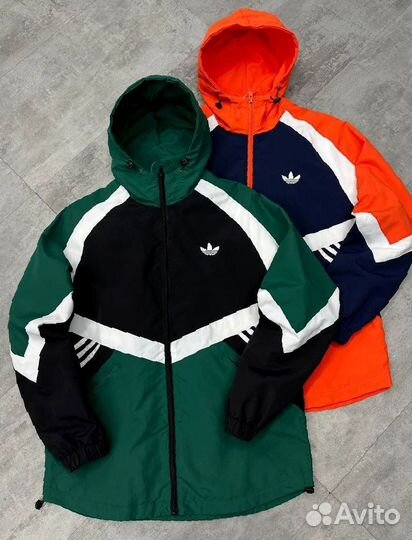 Ветровка Adidas 3 полоски зеленая