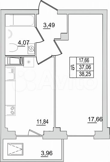 1-к. квартира, 38,3 м², 11/13 эт.