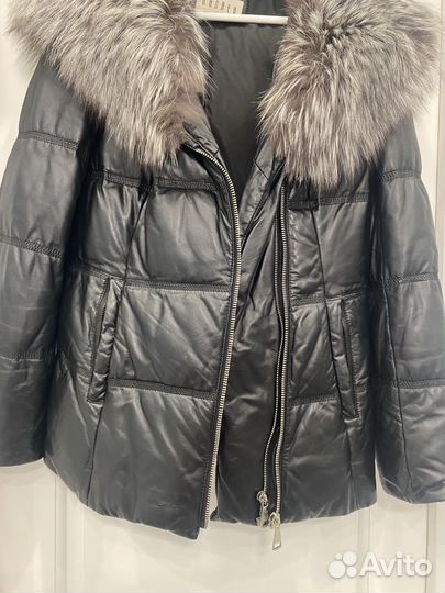 Женский Пуховик кожаный с мехом Каляев 48р