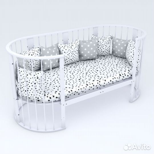 Детская кроватка трансформер круг/овал Зайка 8 в 1