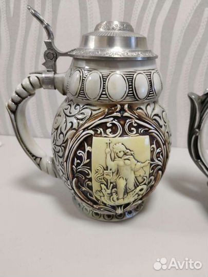 Пивная кружка керамика с крышкой из оловаГермания