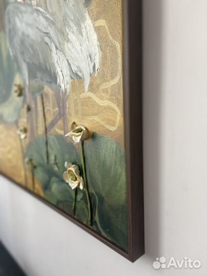 Картина маслом с журавлями на холсте