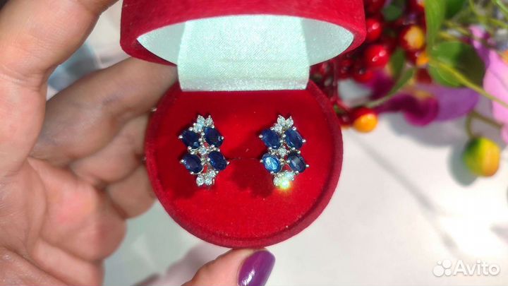 Люкс серьги с сапфирами Цейлон 4,82 ct, 925