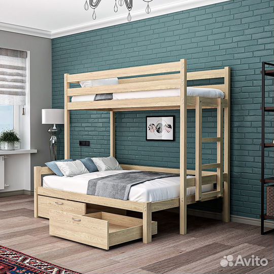 Двухъярусная кровать натуральный массив