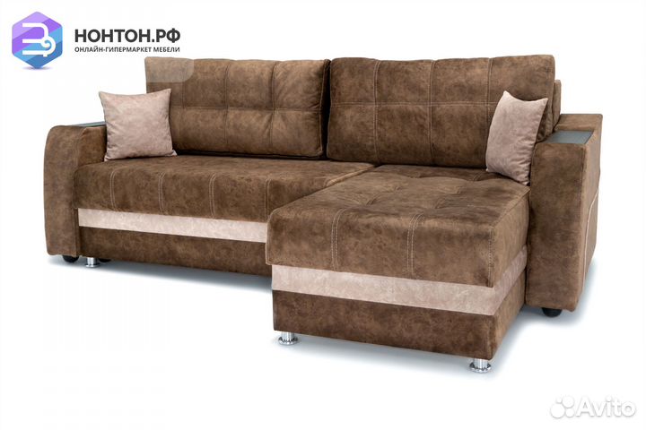 Диван угловой тик-так Бостон коричневый