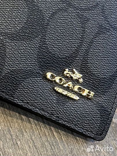 Обложка на паспорт Coach черная кожа и канва