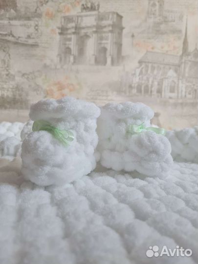 Плед детский вязаный пинетки ручная работа