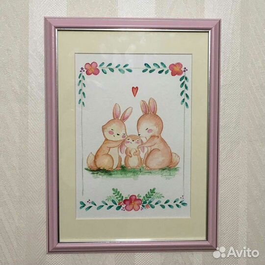 Картина акварелью Семья 35х26см