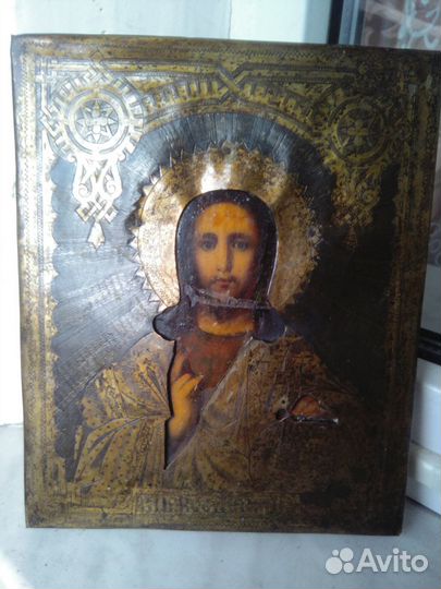 Старинная икона Господь Вседержитель Штихель