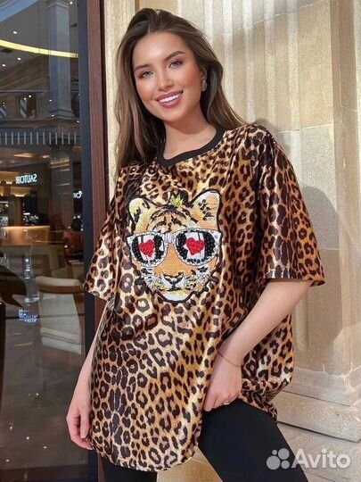 Леопардовая футболка оверсайз
