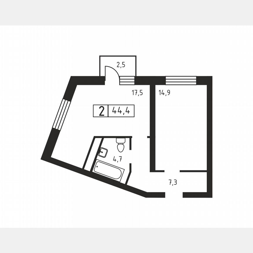 2-к. квартира, 44,4 м², 2/3 эт.