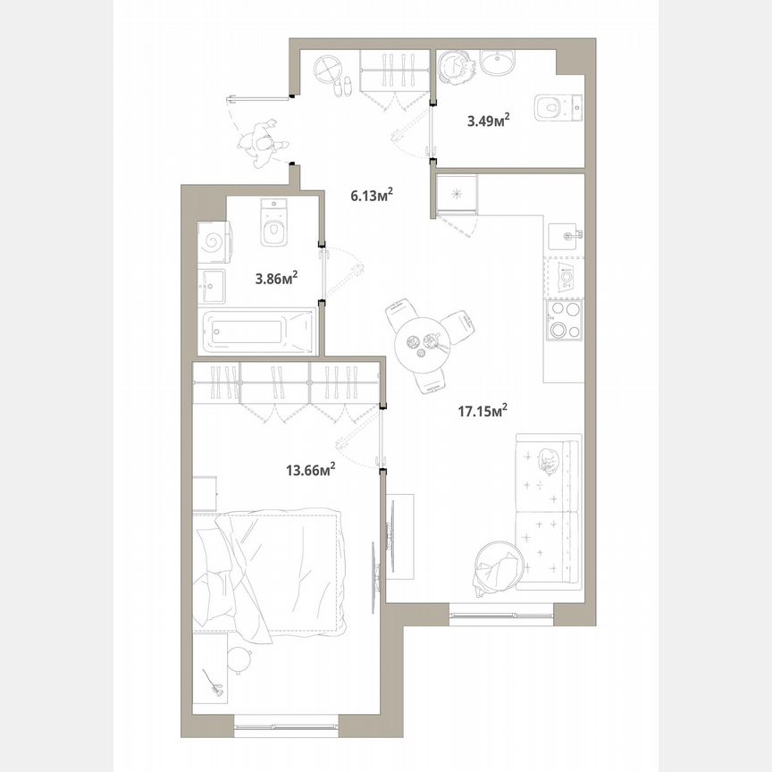 1-к. квартира, 44,3 м², 4/12 эт.