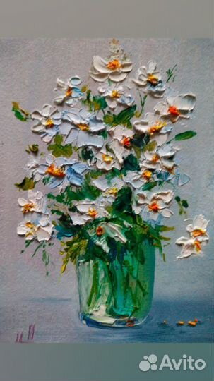 Маленькая картина ромашки масляная живопись