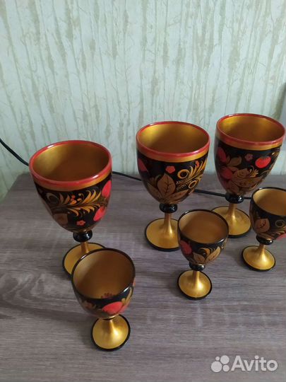 Рюмки и фужеры деревянные с росписью