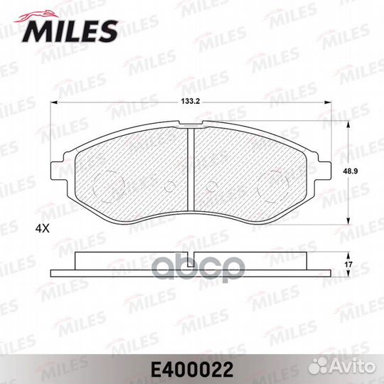 Колодки тормозные дисковые перед E400022 Miles