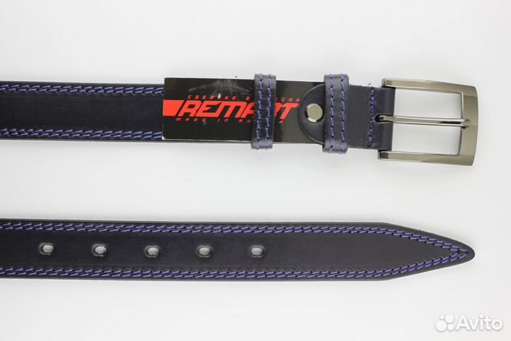 Мужской кожаный ремень 30 мм, синий