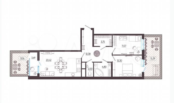 3-к. квартира, 94,9 м², 1/10 эт.