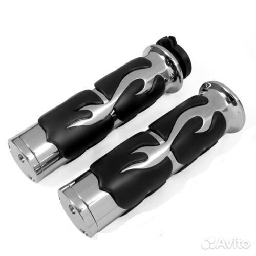 Ручки руля универсальные хром черное пламя