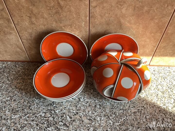 Столовый сервиз фарфор СССР оранжевый в горох