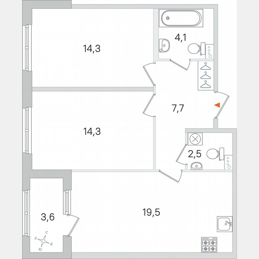 2-к. квартира, 64,2 м², 1/4 эт.