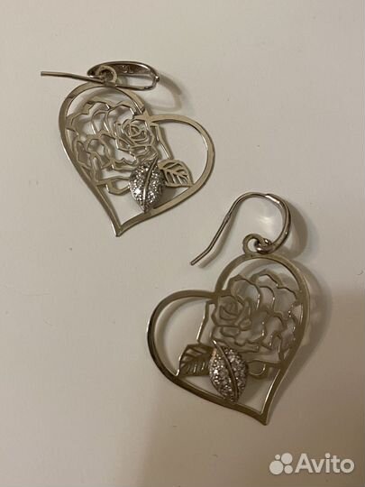 Серьги сердце серебро