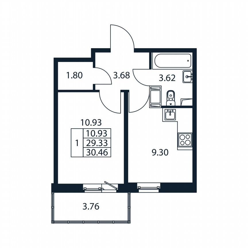 1-к. квартира, 30,5 м², 12/12 эт.