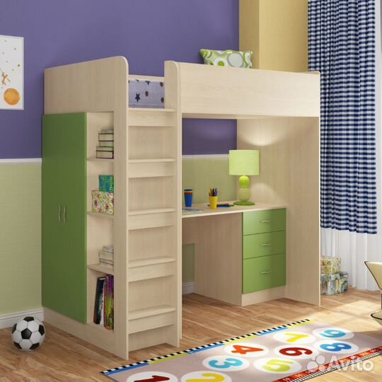 Кровать-чердак Теремок-3 дуб молочный/оранжевый