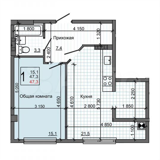 1-к. квартира, 46,9 м², 2/9 эт.