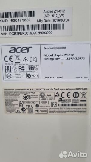 Моноблок acer aspire z1-612