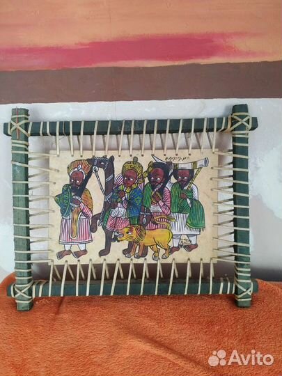 Картина на коже. Библейская тема. Эфиопия.Ручная р