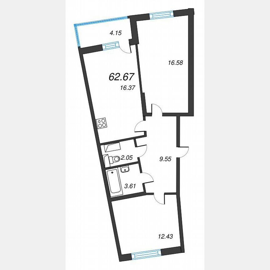 2-к. квартира, 64,7 м², 4/22 эт.