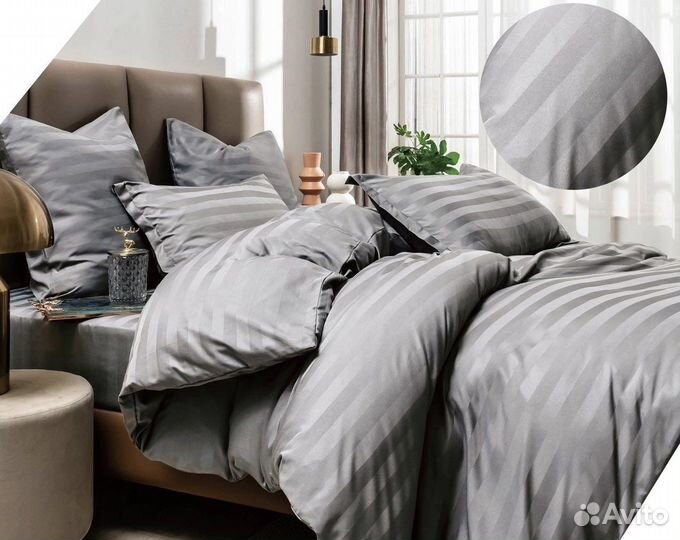 Постельное белье страйп сатин евро Boris