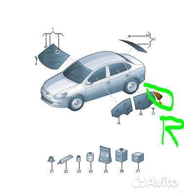 Стекло кузовное глухое заднее правое Volkswagen