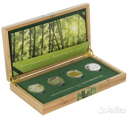 Набор 4 монеты Панды серебро Китай 2018 год футляр