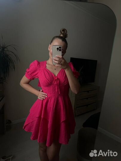 Летнее женское платье розовое 44